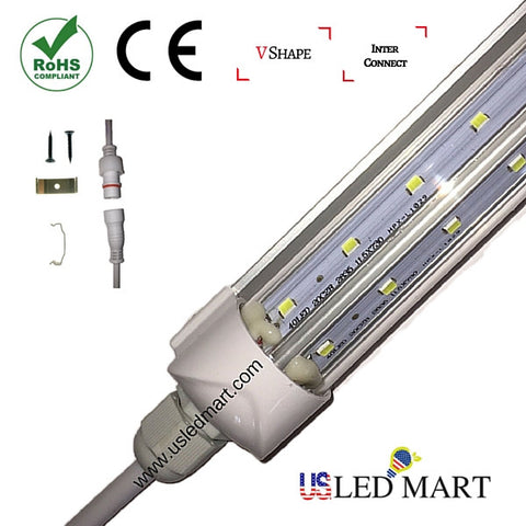 V Shape LED Cooler Door Tube Light with bracket - 6ft 39w - 45 Degree angle 6500K