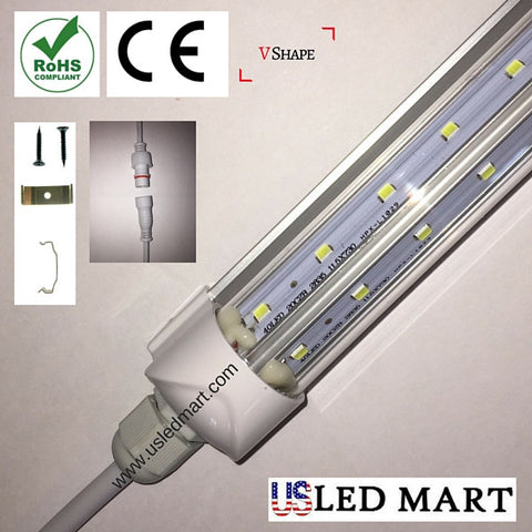 V Shape LED Cooler Door Integrated Tube Light with bracket- 6ft 39w - 6500K - Clear Cover