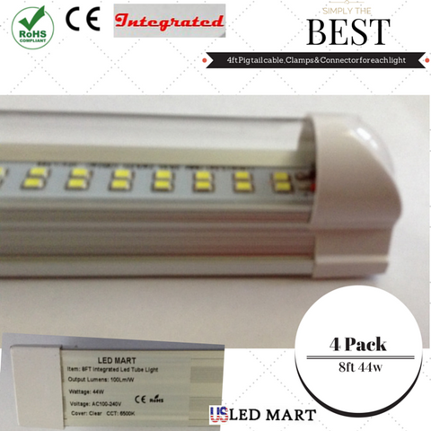 8ft 60w T8 LED Tube Light with Bracket(Integrated) - Natural White (Day Light) - Double Row - 480 led Chips 6500K