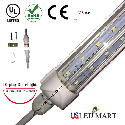 V Shape LED Cooler Door Tube Light with bracket - 5ft 32w - 45 Degree angle