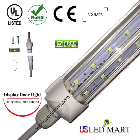 V Shape LED Cooler Door Tube Light with bracket - 6ft 39w - 45 Degree angle 6500K